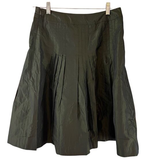 Carlisle Dark Green Silk Blend Pleated A-Line Skirt Size 4 - Picture 1 of 5